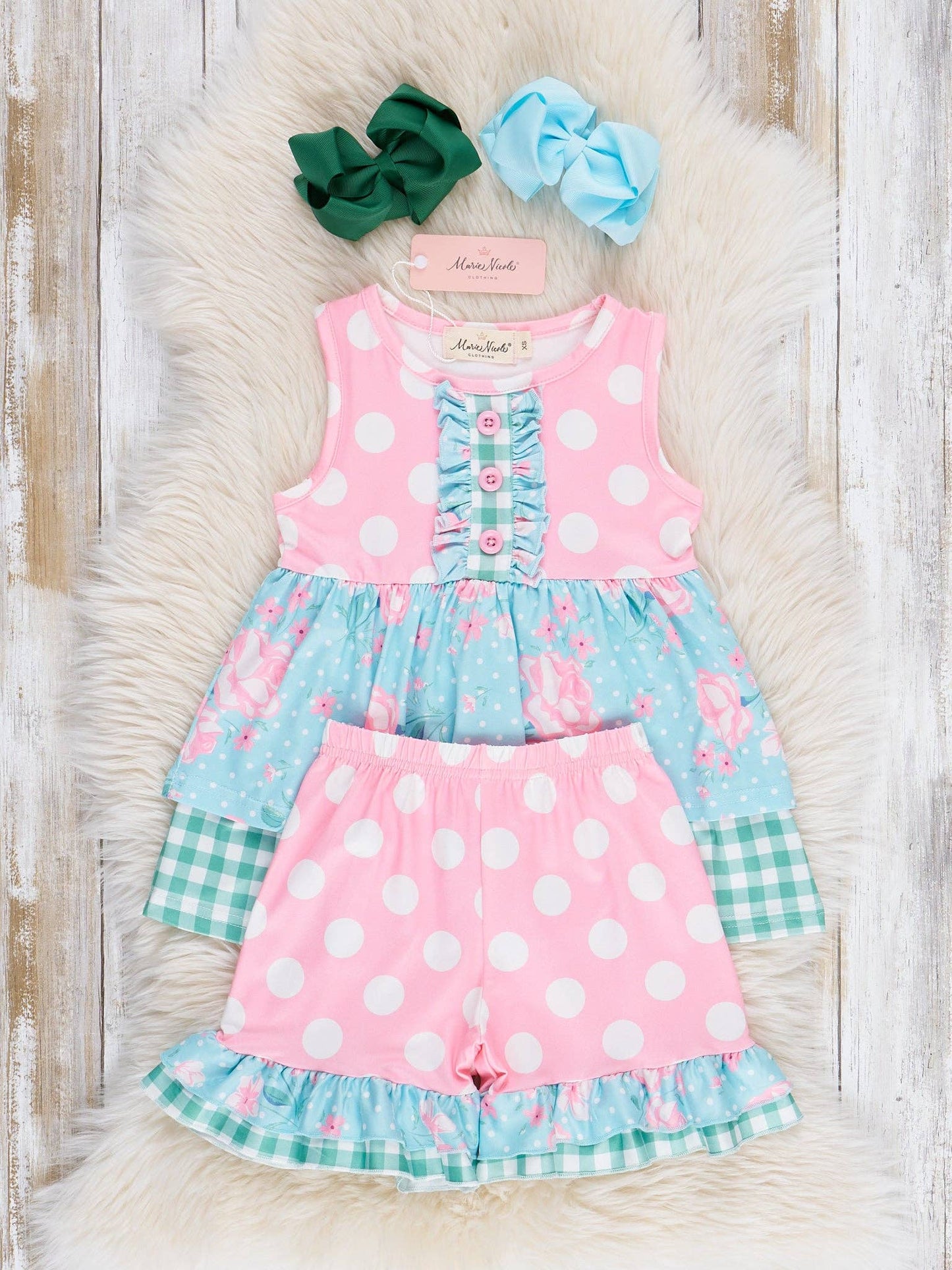 Gingham Polka Dot Garden Ruffle Outfit