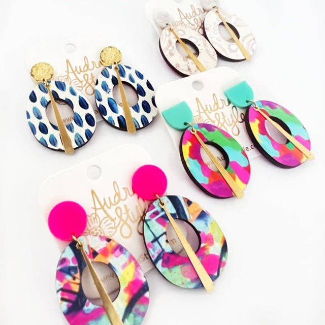 Blue White Bold Fall Statement Earring