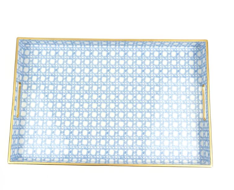 8 Oak Lane Blue Cane Rectangular Tray