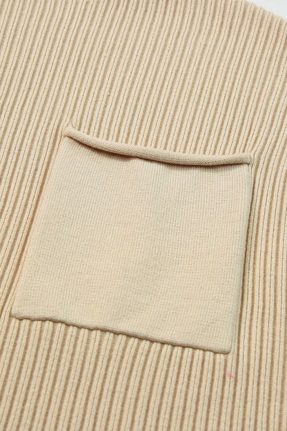Lindsey Patch Pocket Ribbed Knit Short Sleeve Sweater