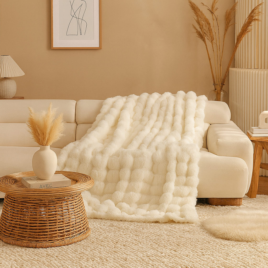 Ivory Bubble Faux Fur Throw Blanket – 50" x 60"