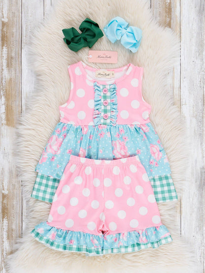 Gingham Polka Dot Garden Ruffle Outfit