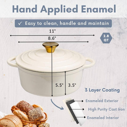 Enameled Cast Iron Dutch Oven (2.8 Qt, 3.5 Qt, 5 Qt, 6 Qt)