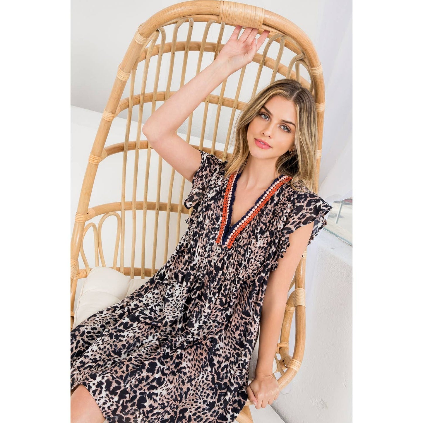 Flutter Sleeve Cheetah Print Dress