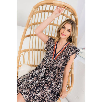 Flutter Sleeve Cheetah Print Dress