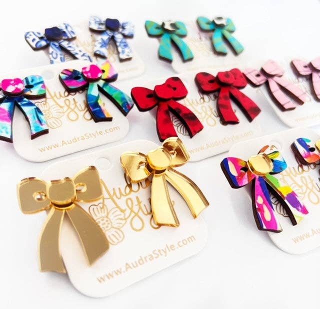 Colorful Bow Stud Rainbow Abstract Fall Statement Earring
