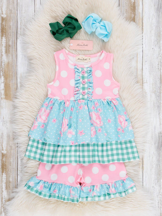 Gingham Polka Dot Garden Ruffle Outfit