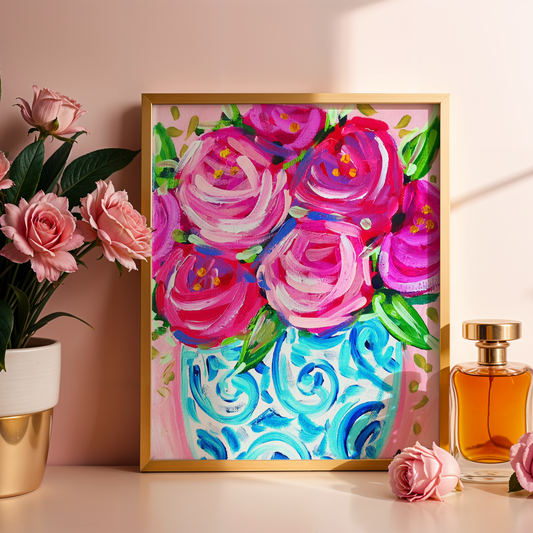 Floral Art Print, Preppy Art, Dopamine Decor, Trendy Colorful Wall Poster, Maximalist Home