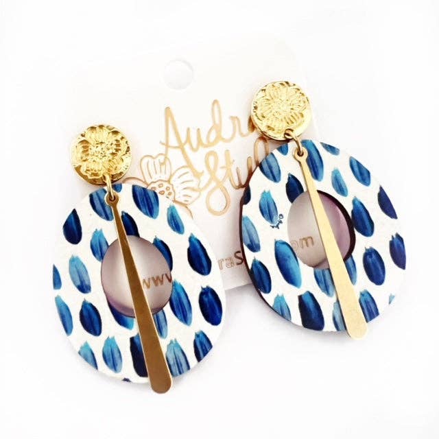 Blue White Bold Fall Statement Earring