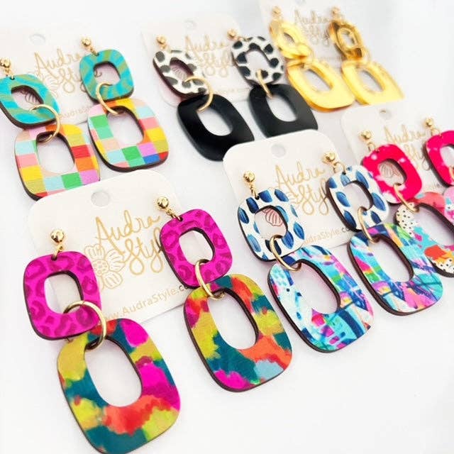 Colorful Bold Link Hot Pink Fall Statement Earring