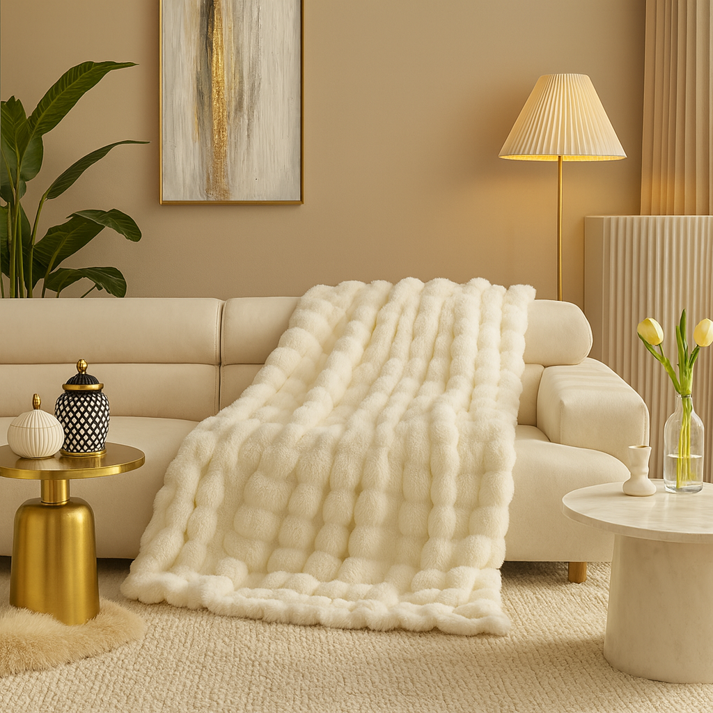 Ivory Bubble Faux Fur Throw Blanket – 50" x 60"