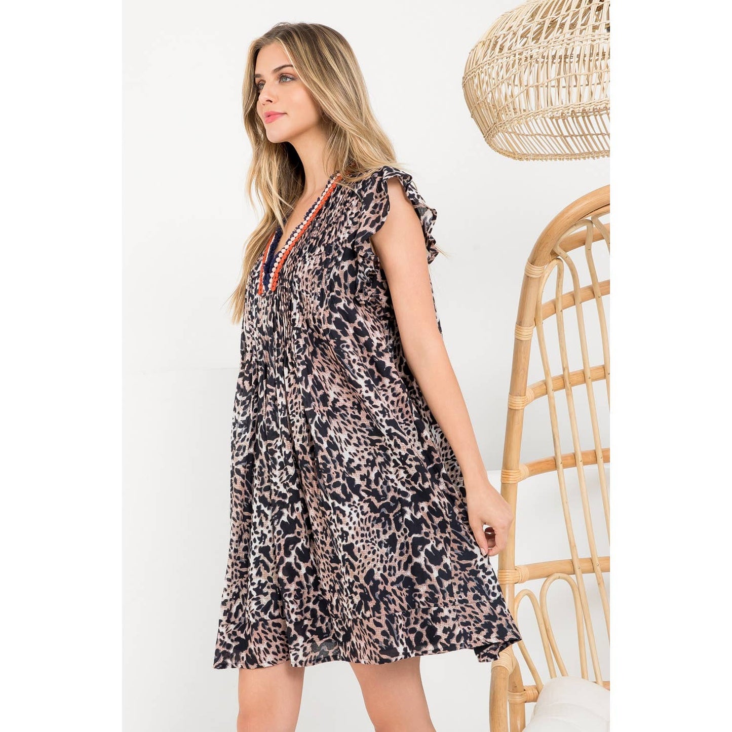 Flutter Sleeve Cheetah Print Dress