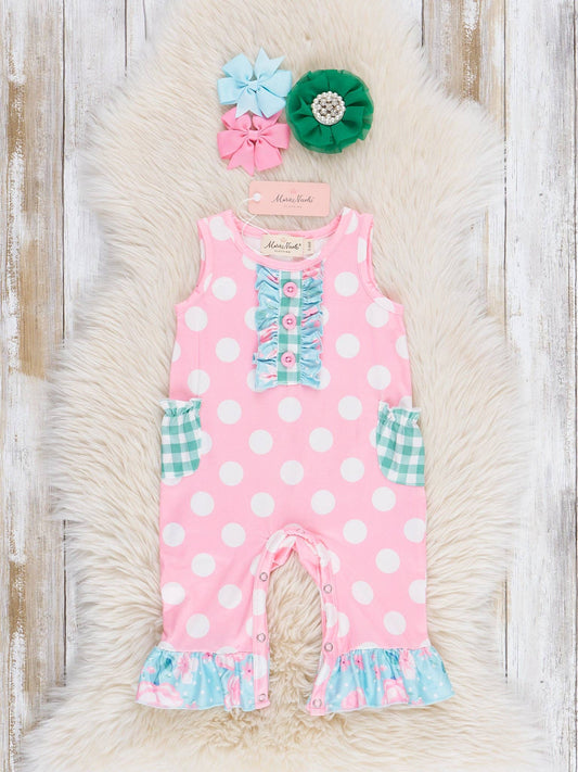 Gingham Polka Dot Garden Ruffle Romper