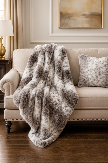 Grey Ombre Faux Fur 50"x60" Throw Blanket