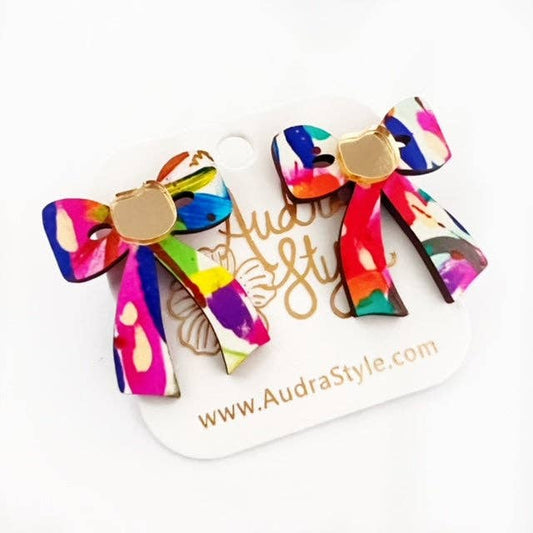 Colorful Bow Stud Rainbow Abstract Fall Statement Earring