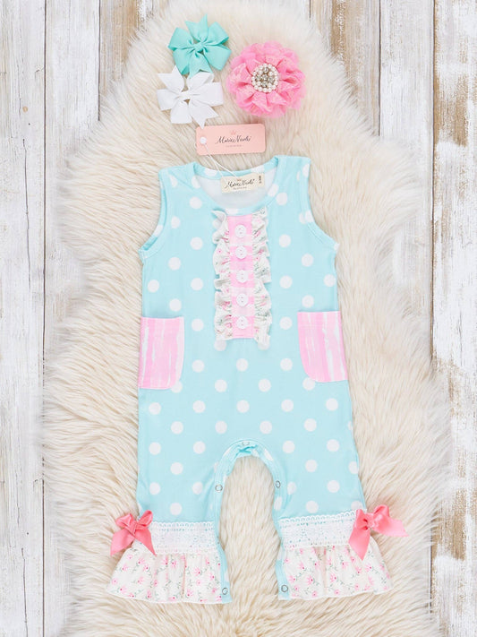 Sky Blue Polka Dot Ruffle Romper - Restocked!